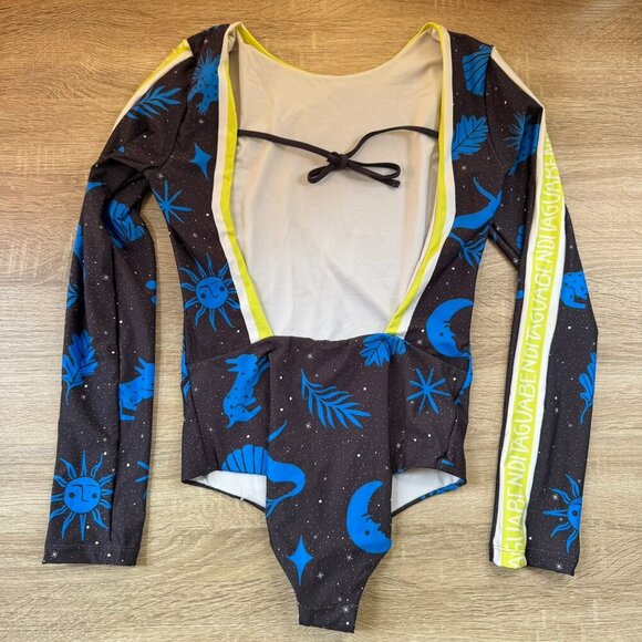 New Agua Bendita Clara Surf One Piece Long Sleeve Swimsuit Swim Black Blue Large - Picture 3 of 13